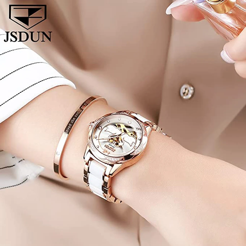 Luxury Mechanical Women Watch Love Swan Design Skeleton Elegant Ceramics Strap Waterproof  Ladies Wristwatch Girls Dress Watch