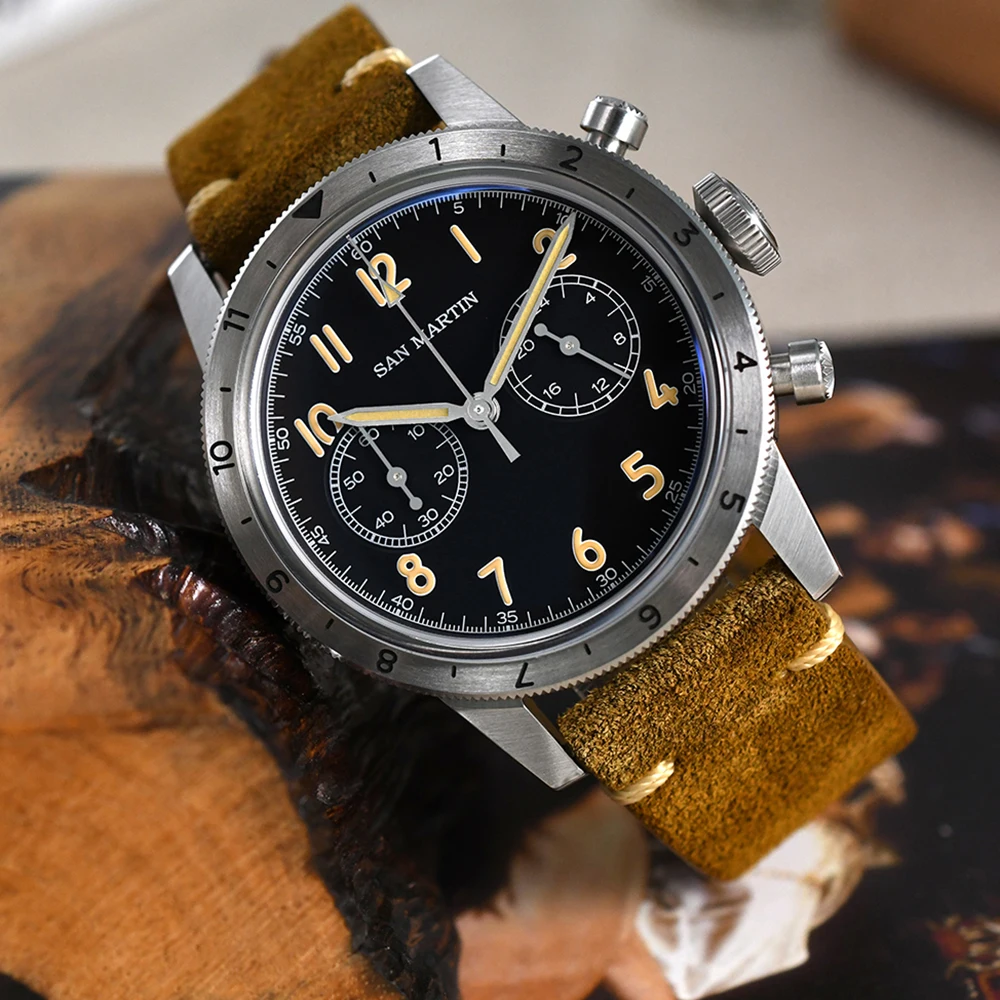 San Martin Vintage Men Quartz Watch Pilot VK64 Chronograph Watches