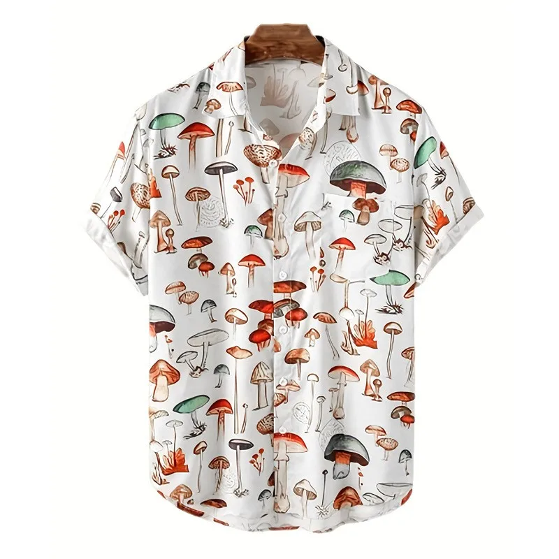 Casual short sleeved shirt short sleeved shirt hawaiian shirt Men's Hawaiian Graphics Shirts Casual Streetwear Turn-down Collar Short Sleeve Mushroom Beach Printed Blouse Summer