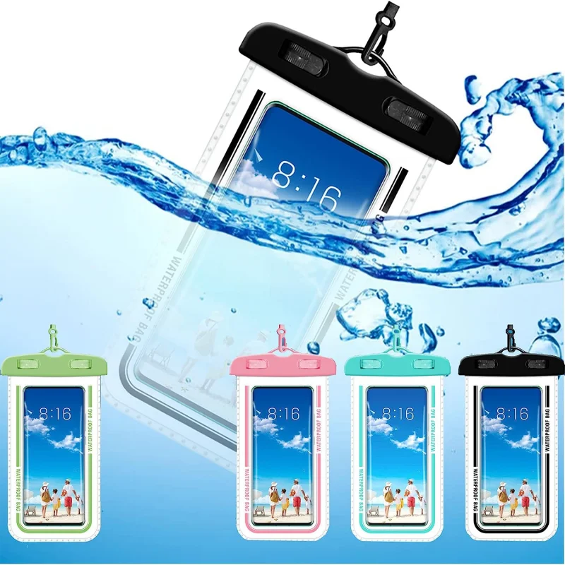 

Водонепроницаемая сумка для плавания, универсальная подводная водонепроницаемая сумка для телефона, для улицы, для пляжа, для телефона размером до 6,7 дюймов, с кнопкой для наушников