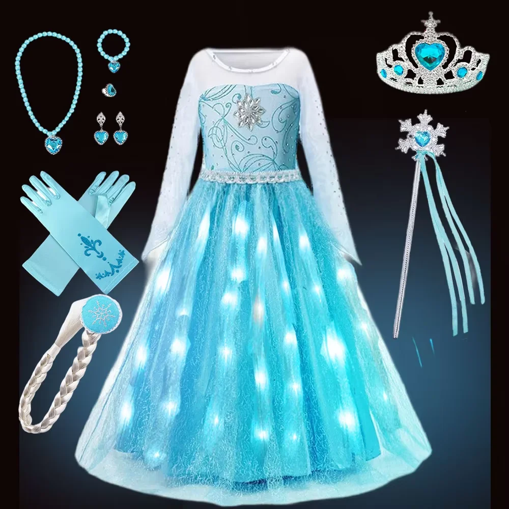 Frozen Inspired Princess Elsa Role Play Costume Dress with LED - Main Image