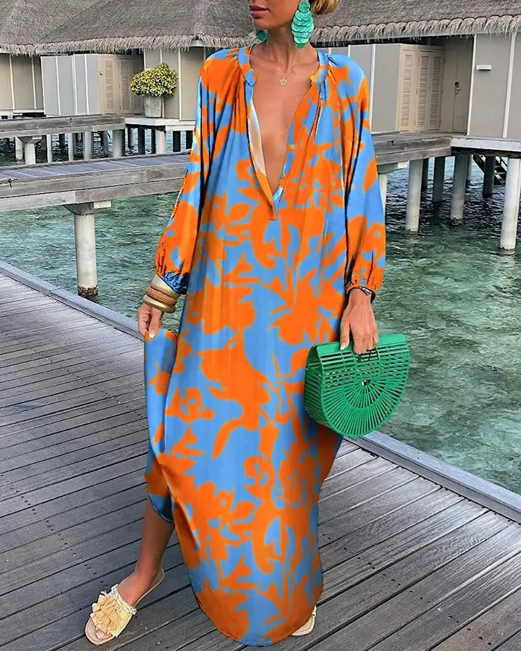 Vintage Deep V-neck Kaftan