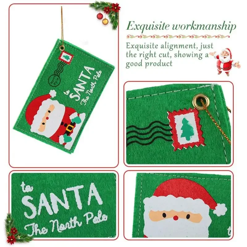 10pcs Green Christmas Envelope Candy Bag Invitation Envelope Santa Claus Tree Ornament Gift Bag Christmas Santa Sack Party Decor