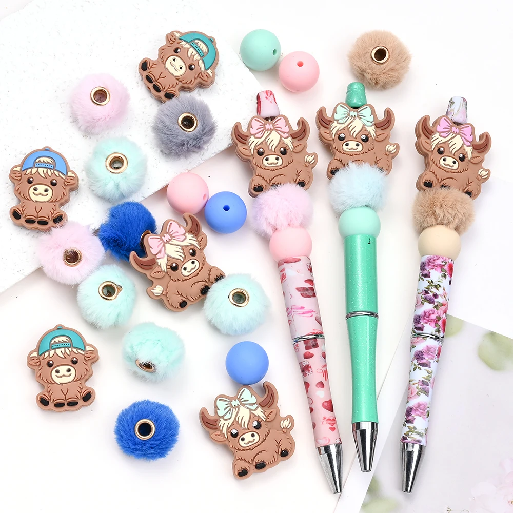8/63Pcs Silicone Beads Cartoon Bull Silicone Bead Food Grade Teether Bead DIY Pacifier Chain Necklace Accessories Infant Care 5