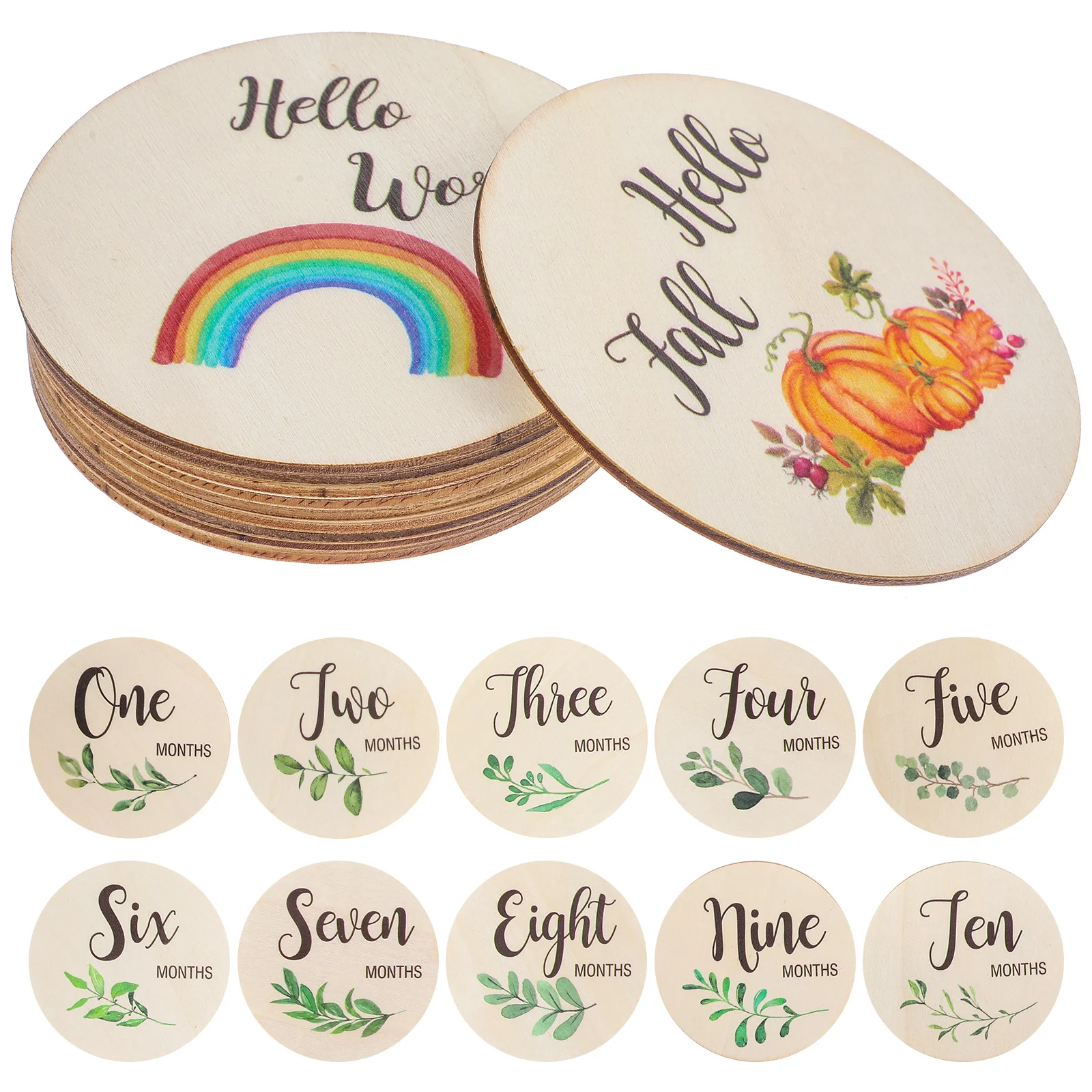

10Pcs Wooden Baby Milestone Household Milestone Cards Round Milestone Markers