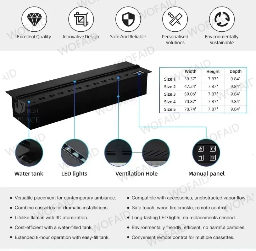 Atomized Fireplace Simulated Fire Home 3D Decorative for Living Room TV Cabinet Embedded Electronic Steam Flame Fireplace