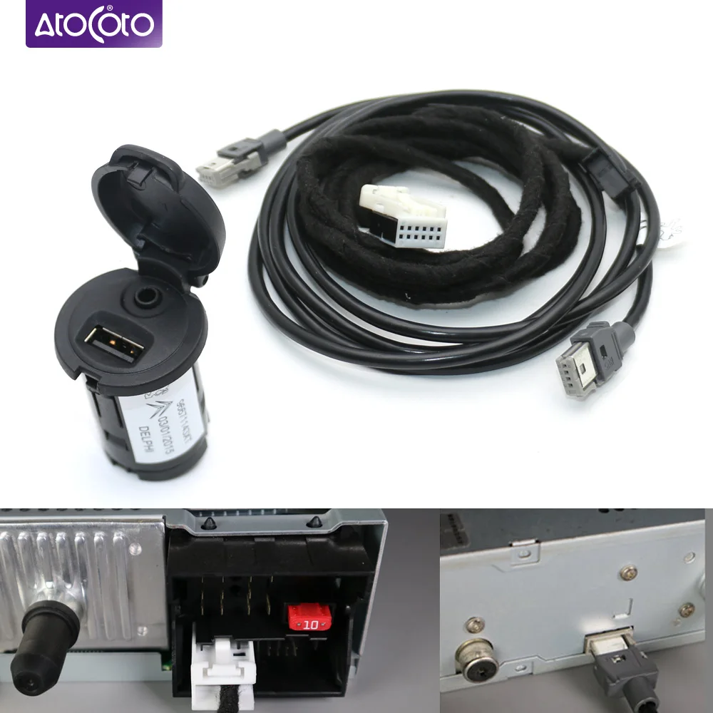 자동차 CD 라디오 스테레오 USB 케이블 플러그 푸조 206 207 307 308 4..