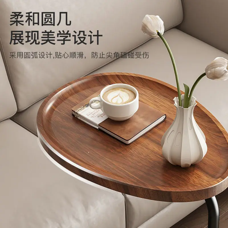 Solid wood edge corner modern simple small tea table living room sofa side  table light luxury movable small round table side cab