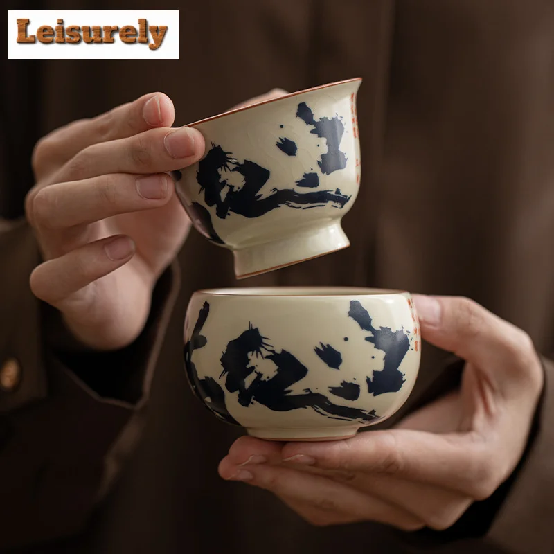 Chinese Man Jianghong Ceramic Teacup Imitation Song Ru Kiln High Foot Cup Richness Medium Mug Meditation Cup Teaset Drinkware