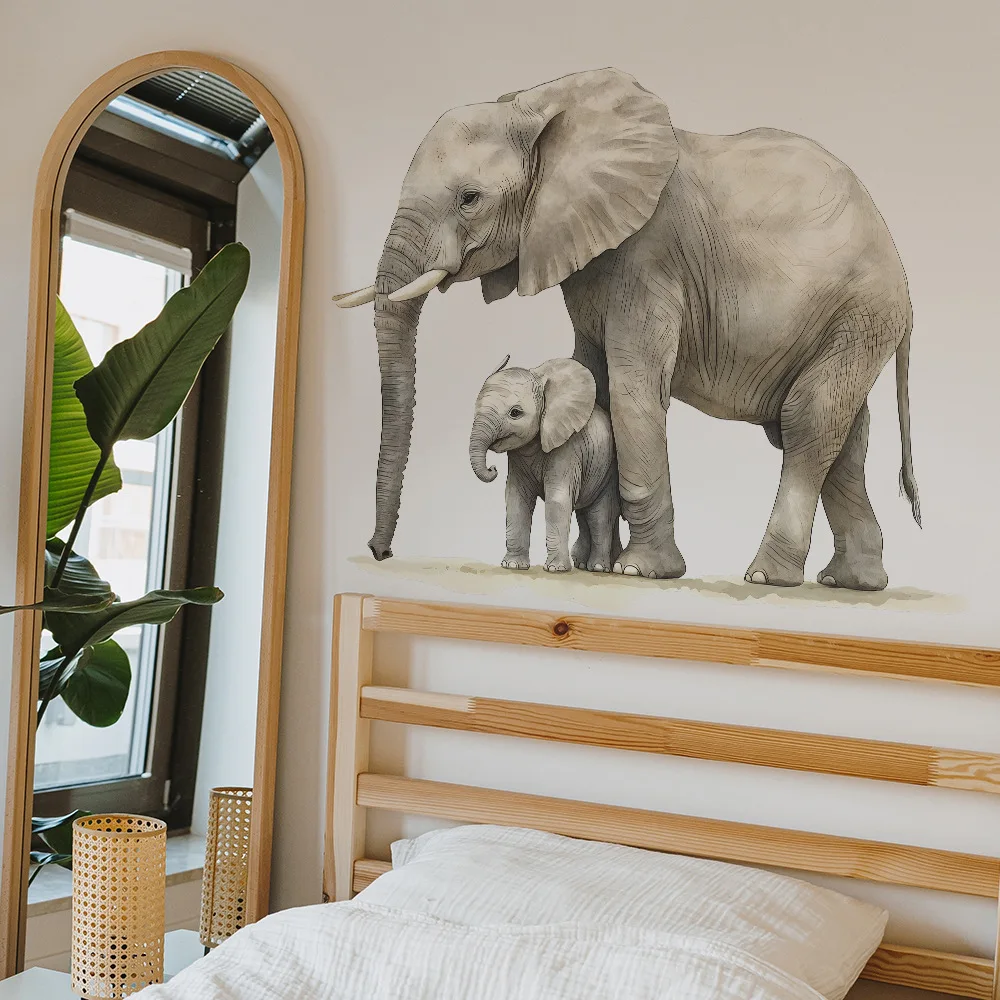 Tropical Safari Elephants Wall Stickers DIY Animals Vinyl Wallpaper Self-adhesive for Kids Room Living Room Nursery Decoration