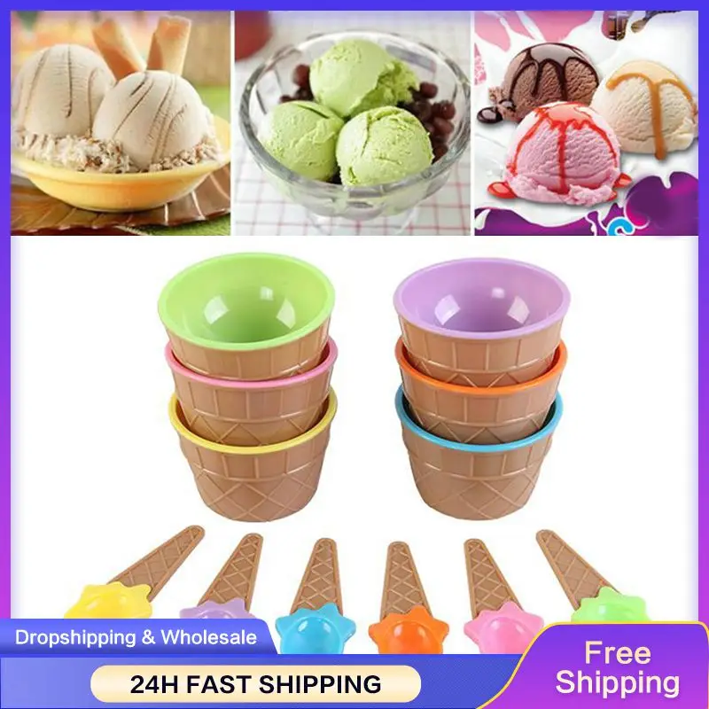 IceCreamBowlSpoonDurableChildrenGiftsColorfulLovelyLongHandleDessertSpoonKitchen