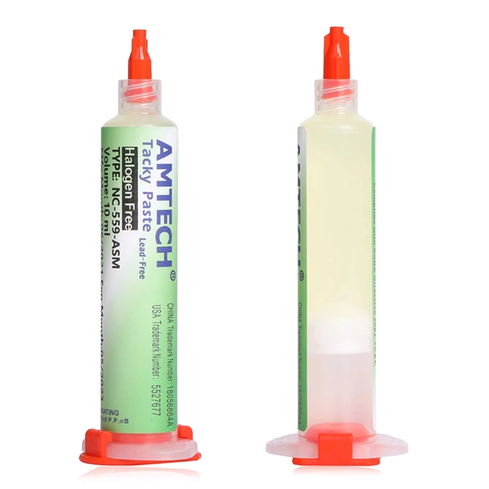 10cc AMTECH NC-559-ASM Solder Paste Syringe Liquid Flux for Cell Phone BGA PCB Repair Stencil Welding Soldering Tool rma 223 10cc bga tin solder paste flux needle tip syringe no clean flux grease for phone smd pga pcb welding soldering tool