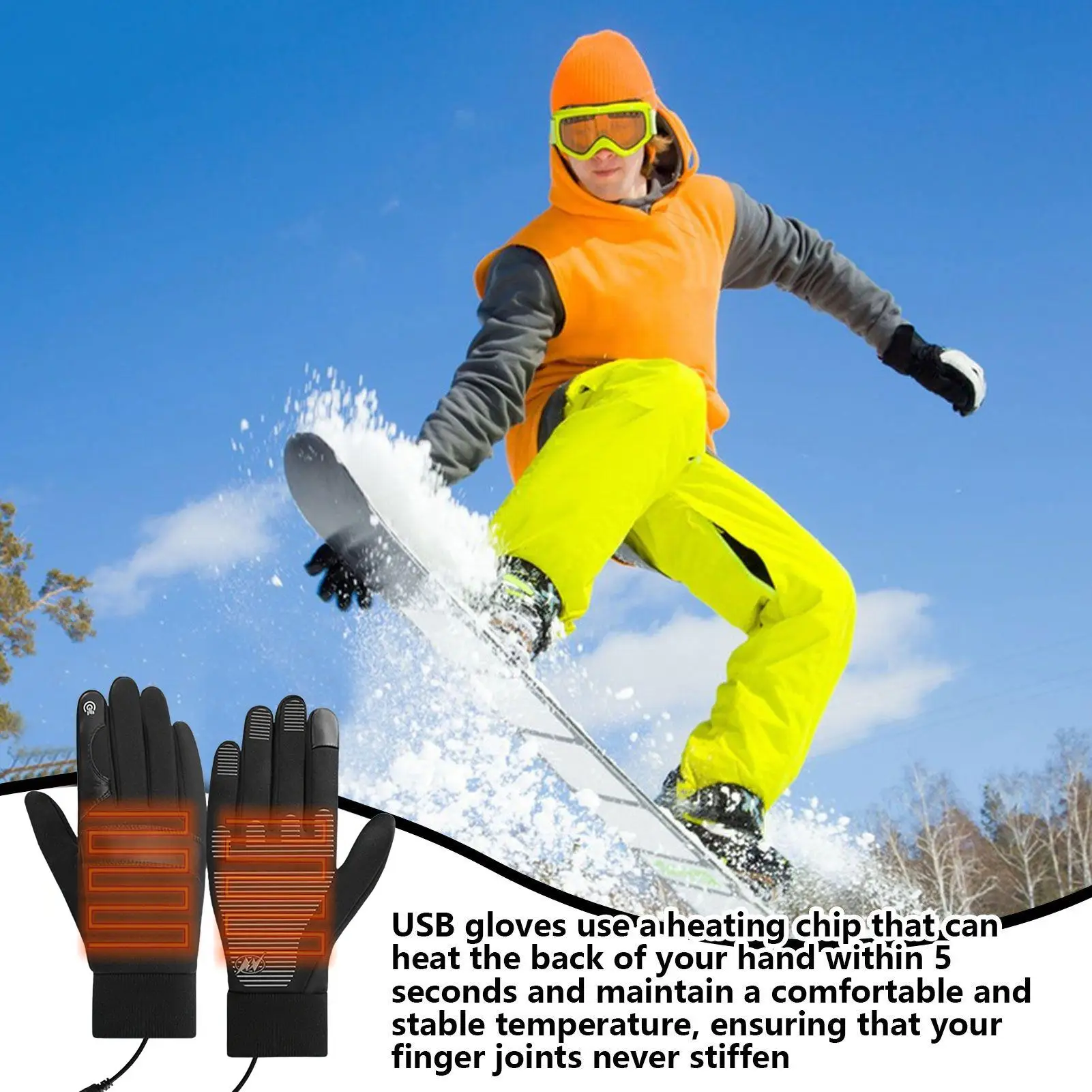 Heated Winter Gloves Windproof USB Heating Cycling Gloves Mitts With Adjustable Temperature For Men Women Elderly Driving