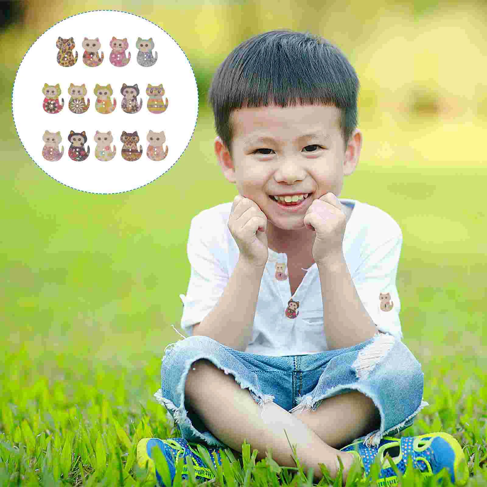 

Multicolored Cat Shaped Holes Wood Printing Sewing Buttons (Mixed Color)