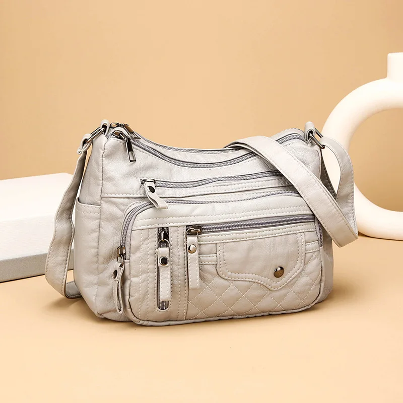 Fashionable Soft Leather Crossbody Bag with Multi Layer Zipper Pocket, Stylish Single Shoulder Bag for Women Daily Work, Date