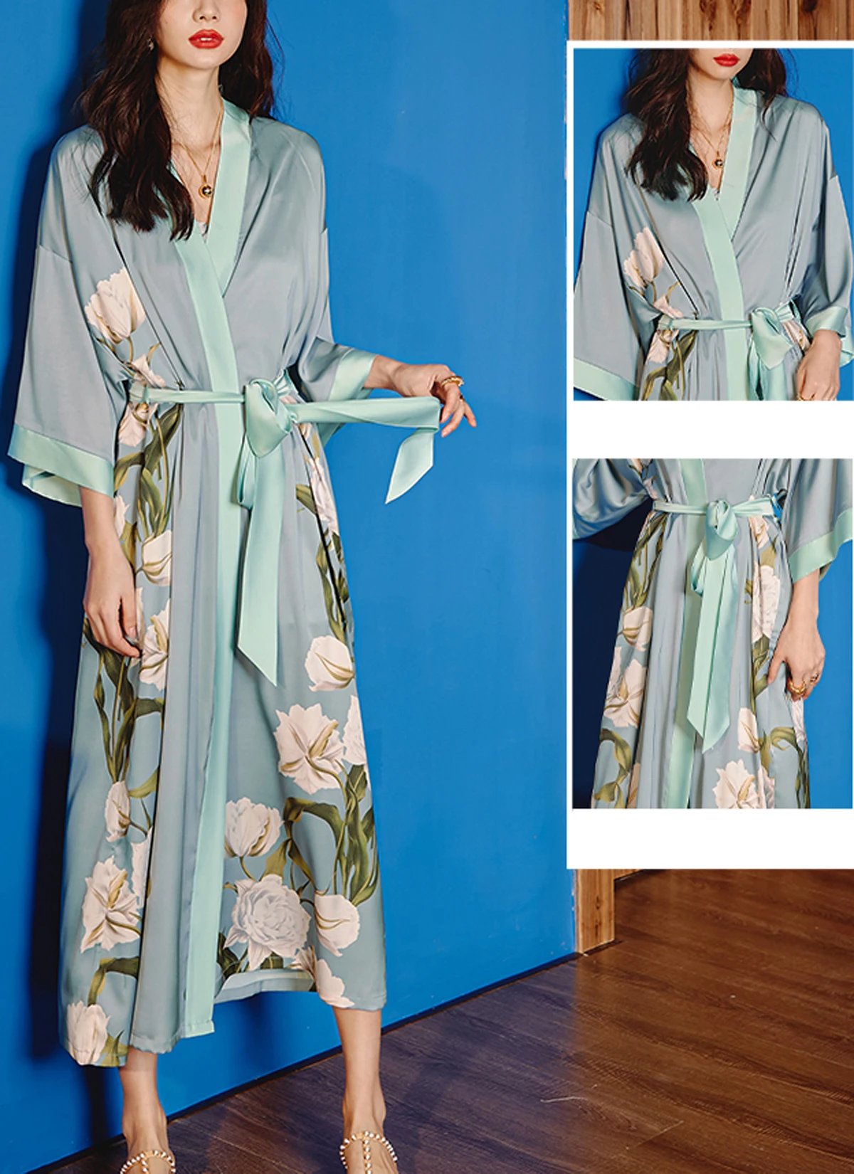 Daiwor Kout Silk Satin Robe for Women Long Japanese Kimono Robe Lightweight Soft Bathrobe Summer Luxury Dressing Gown