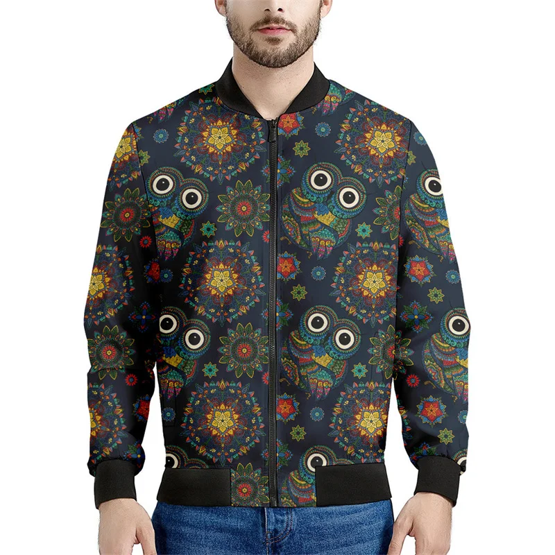 thumbnail image 1 of Chaqueta con estampado 3D de mandala bohemio para hombre, sudadera con estampado floral de primavera y otoño, abrigos de manga larga con cremallera y estilo aviador, 1 of 5