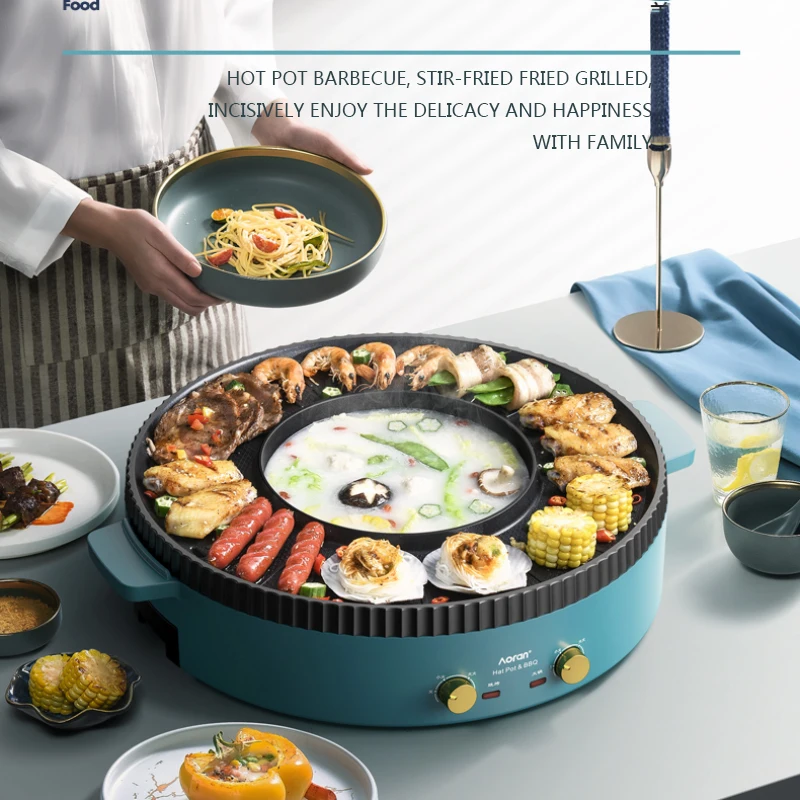 Hot Pot Barbecue Integrated Pot Household Smokeless Electric Barbecue Fire Boiler 220V/1700W Barbecue Machine 8 pieces new cold flame smokeless and smelless indoor and stage use wireless 500w cold fireworks sparkular machine