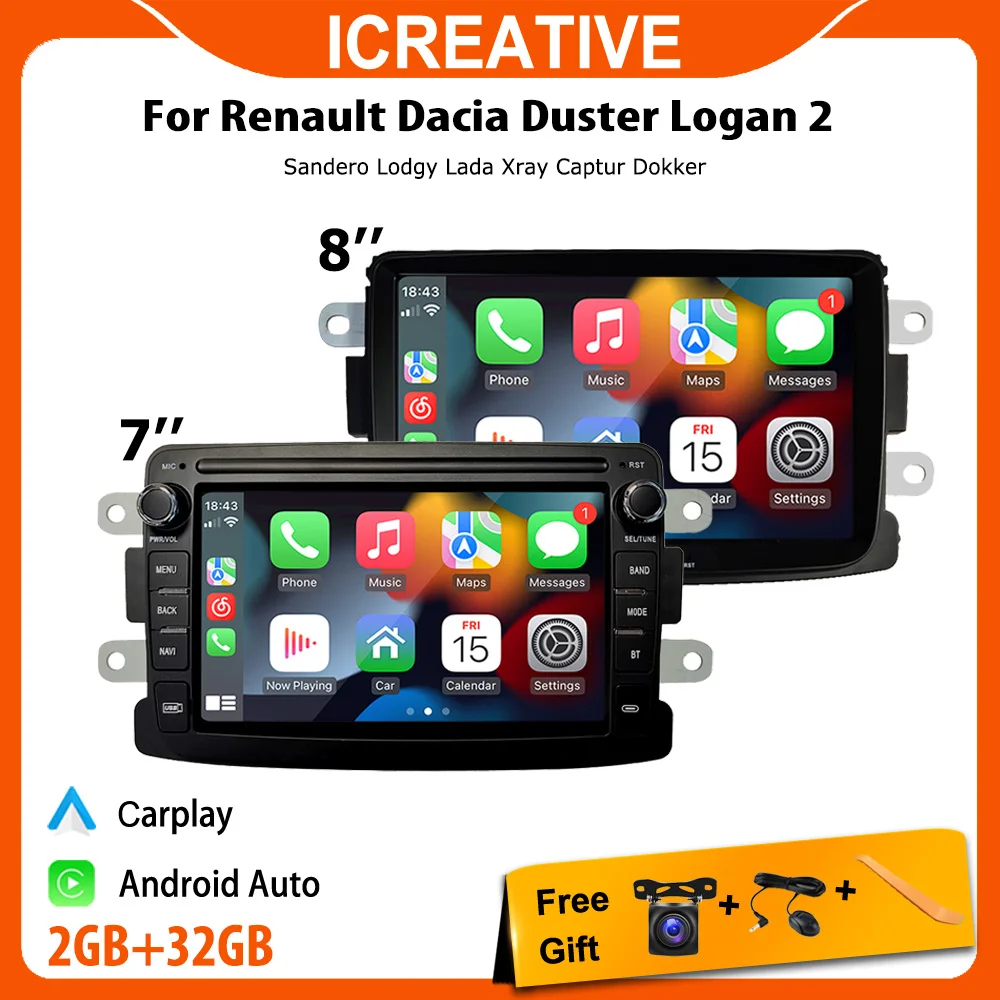 

Car Radio For Renault Dacia Duster Logan Sandero Lodgy Multimedia CarPlay Android Autoradio BT 7 8 Inch Touch Screen DVD Player