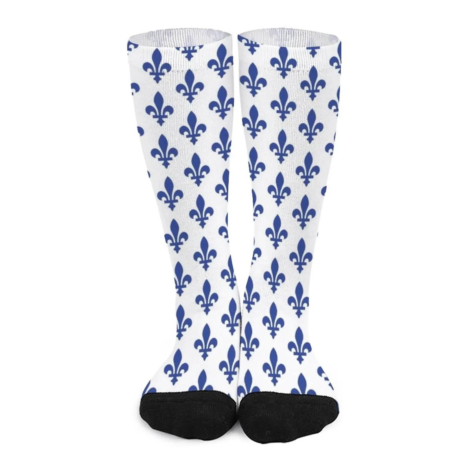 Lily Flower Pattern Fleur de Lys du Québec Blue and White Socks essential Men's sock buffalo superfan pattern dark blue socks new year running socks man women s