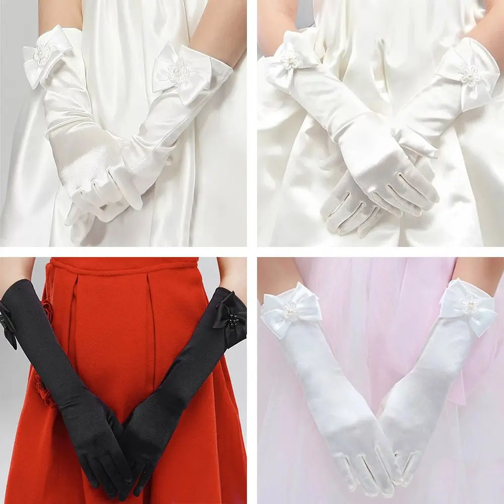 

Children Long Gloves Princess Dance Performance Stage Gloves Satin Sequins Bow Glove Solid Full Finger Mittens Birthday Gifts