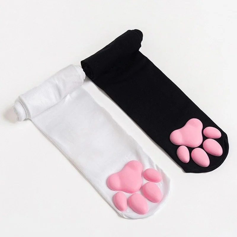 Cute Anime Kawaii Stockings for Women Girls Cat Paw Tights Role Play Halloween Gothic Lolita Cat Socks Over Knee Thigh 3D Print