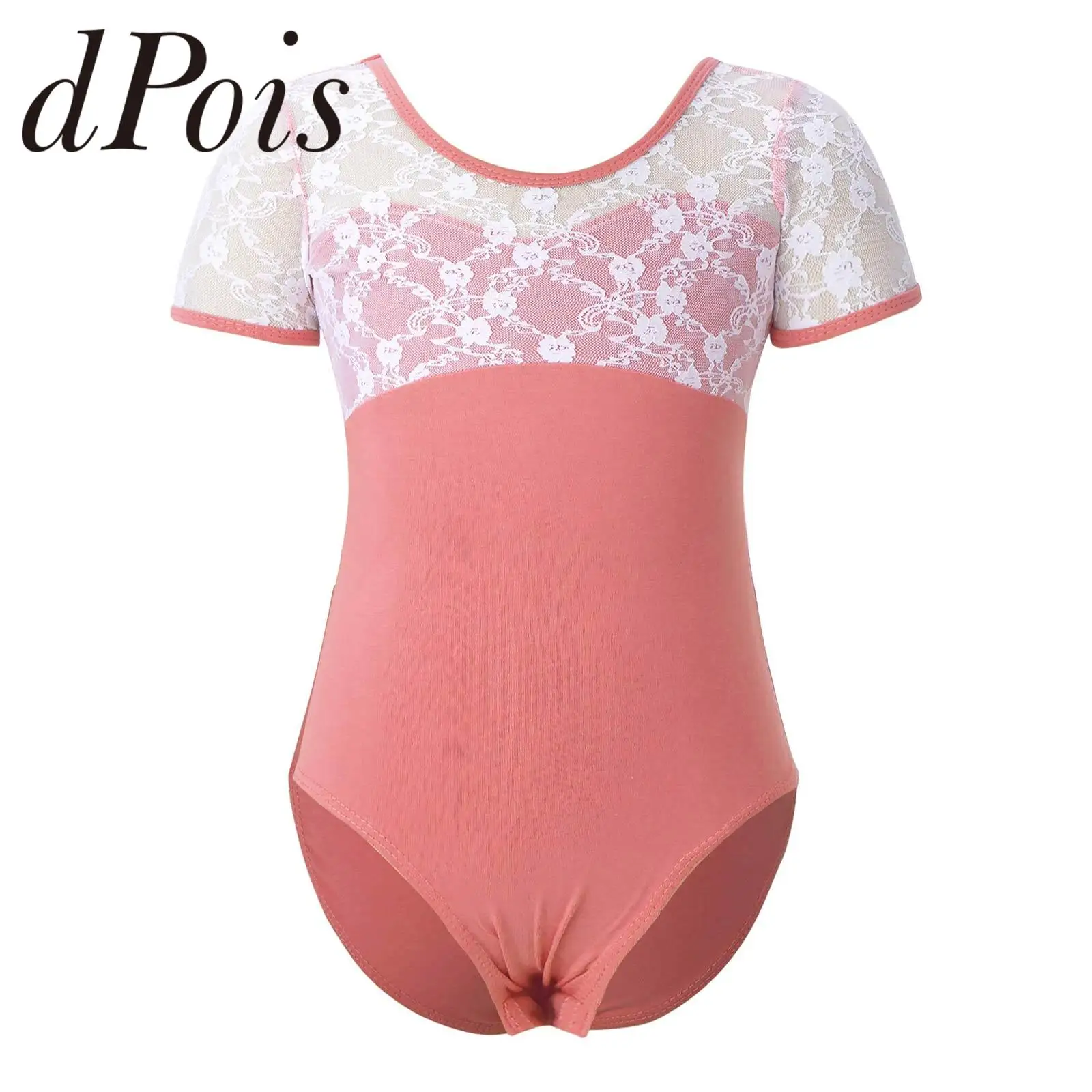 

Детское кружевное платье, из кусков, открытая спина, купальник для балета, танцев с коротким рукавом Gymanstic боди для девочек, детский спортивный костюм