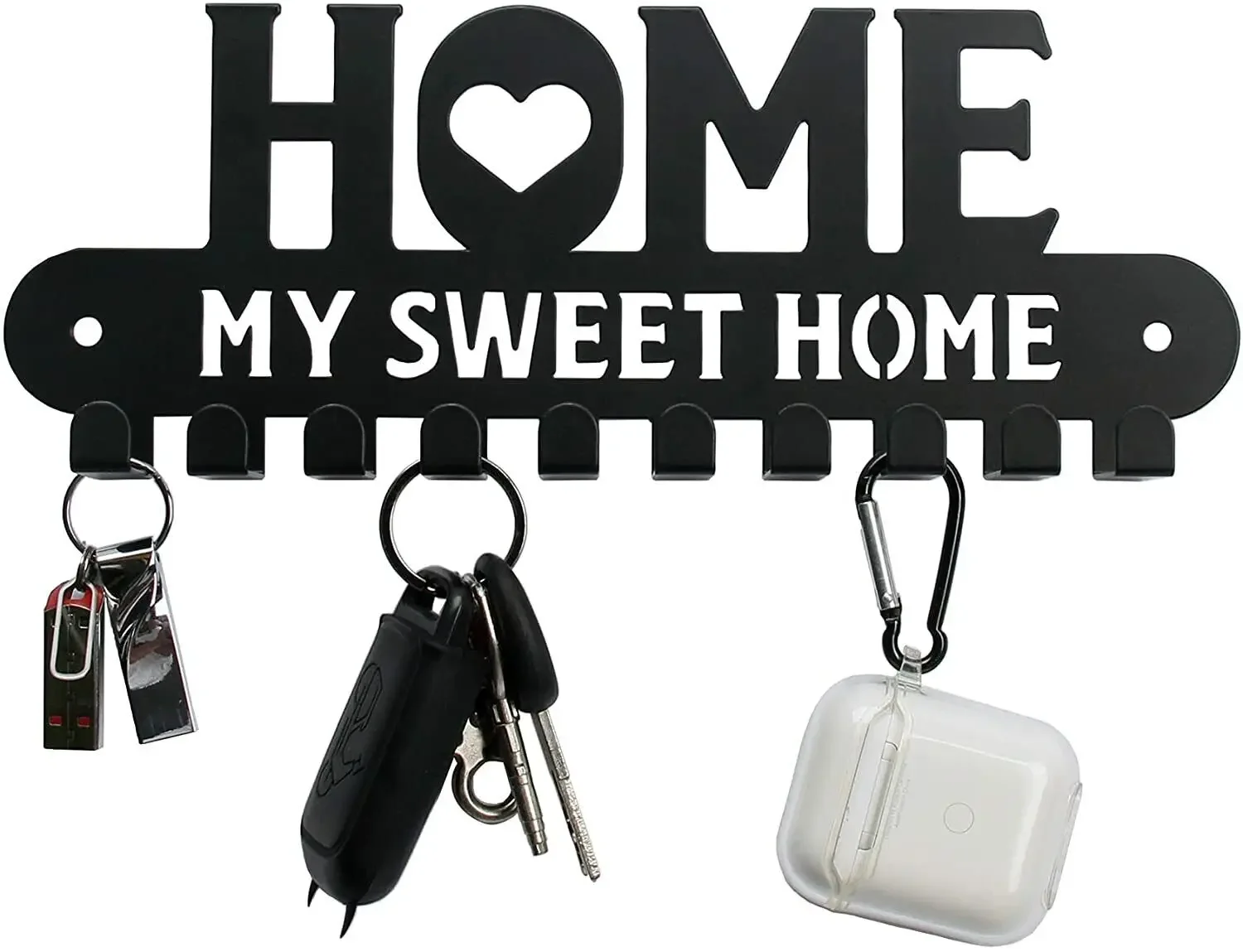 CIFBUY Black Metal Key Holder Hooks Sweet Home Wall Hanger Decor for Front Door Kitchen Garage Ready to Hang, 10 Hook Racks