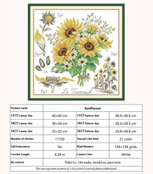 Primrose Sunflower Patterns DIY Cross Stitch Embroidery Kit - 16CT picture printed (ZD043)
