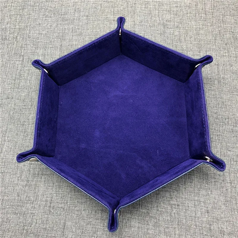 Hexagon Folding Dice Tray - Double-Sided PU Leather & Velvet Storage Holder