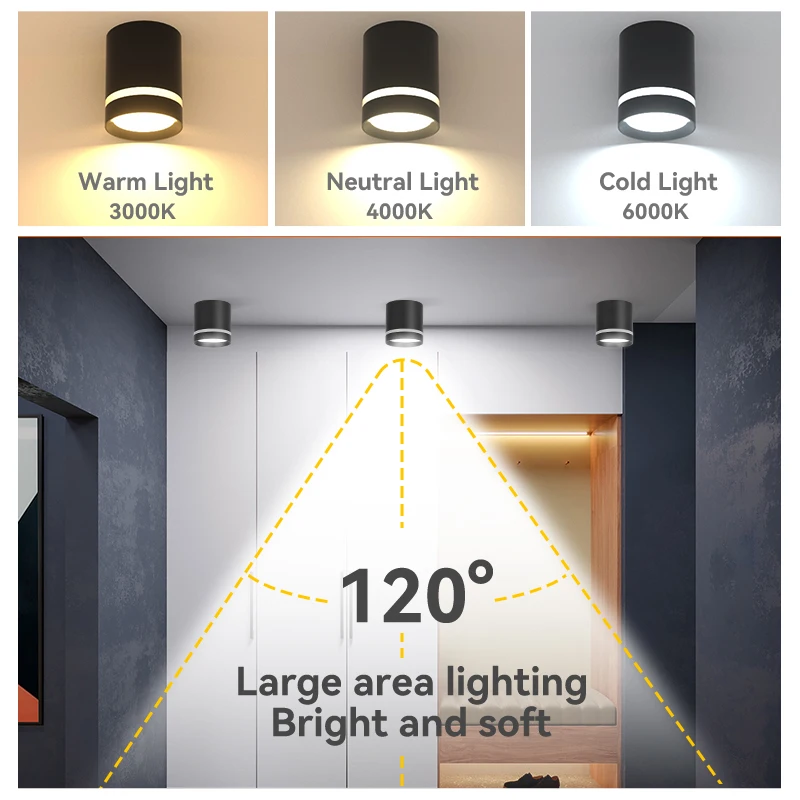 Description Picture 4 of itemSpot LED Downlight 220V LED Spotlight 5W 10W 15W Tricolor Spot Lamp Ceiling Lighting Fixture for Living Room Kitchen Corridor