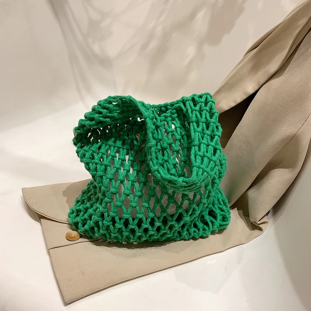 Nuova borsa da spiaggia all'uncinetto per ragazze Corda di paglia estiva Scava fuori Borsa da donna intrecciata a mano Borsa da donna a maglia vuota_voghion.com