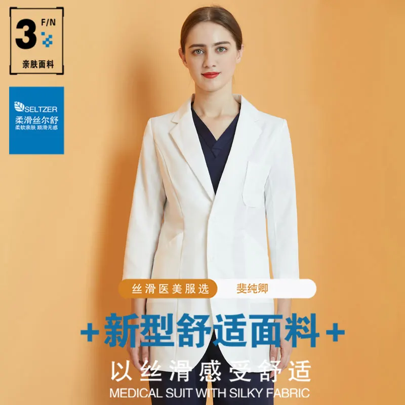 Beauty salon work clothes female short sleeve high-end spring and summer skin manager tattoo white coat doctor suit l