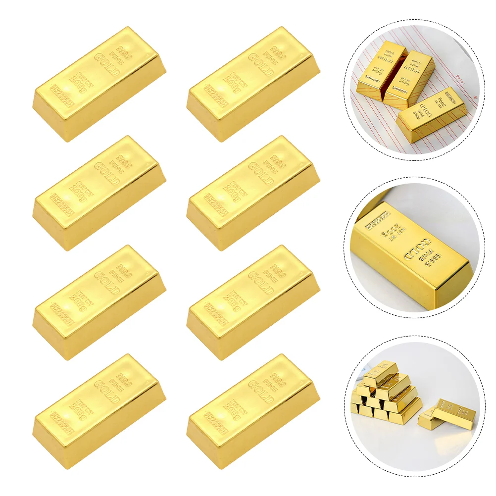

8 Pcs Makeup Toy Gold Bar Props Fake Bars Bricks Decorative Bullion Simulation Decors Child