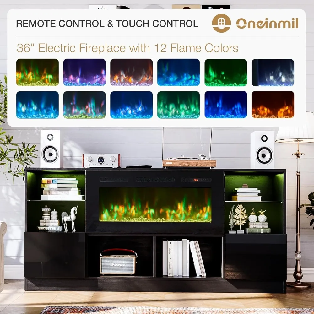 Fireplace TV Stand with 36” Electric Fireplace, 70” TV Console Stand for TVs Up to 80", LED Light Entertainment Center 4