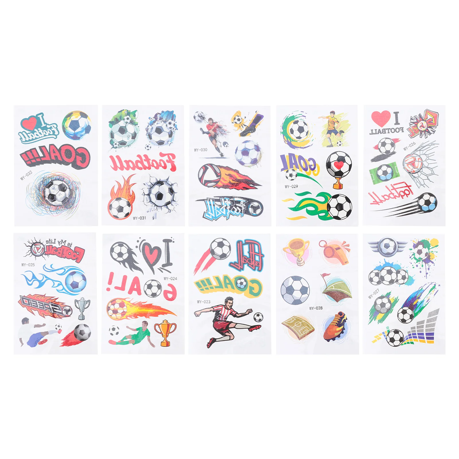 10 Sheets Football Tattoo Stickers Decals Body Tattoos Temporary Sports Themed Transfer Soccer
