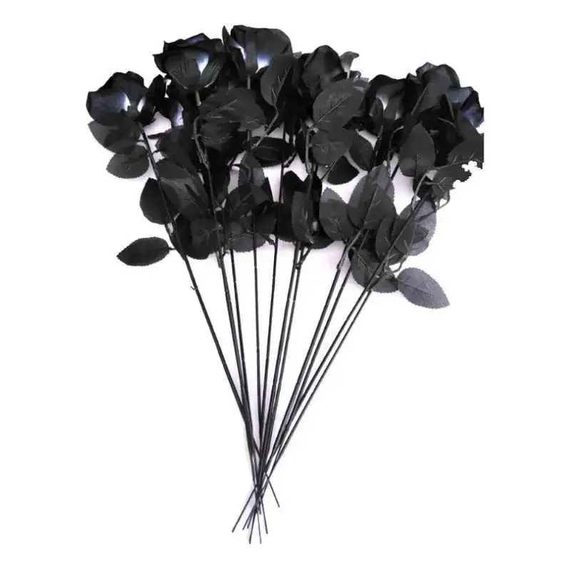 10pcs/Set Artificial Black Single Rose Bouquet Halloween Ghost Festival Horror Gothic Style Dark Series Decorative FakeFlowers