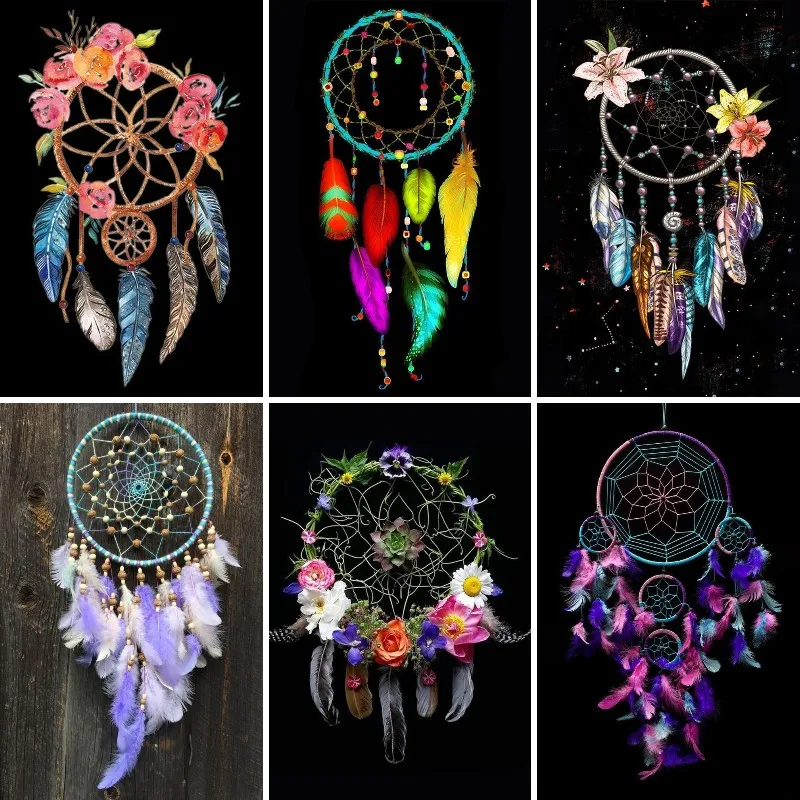 

Diamond Mosaic Embroidery Feather Dreamcatcher Cross Stitch Full Square Diamond Painting Scenic Rhinestones Handicraft