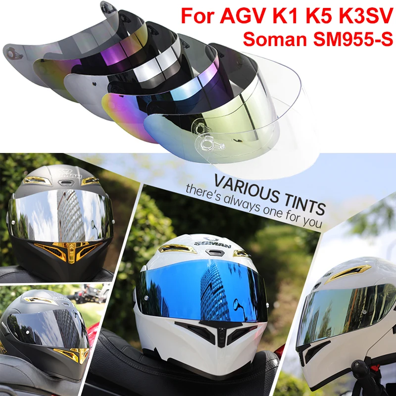Helmet Visor Lens For Agv K1 K5 K3Sv Motorbike Helmet Glass Discoloration Lens For Soman 955-S Helmet Motorcycle Accessories