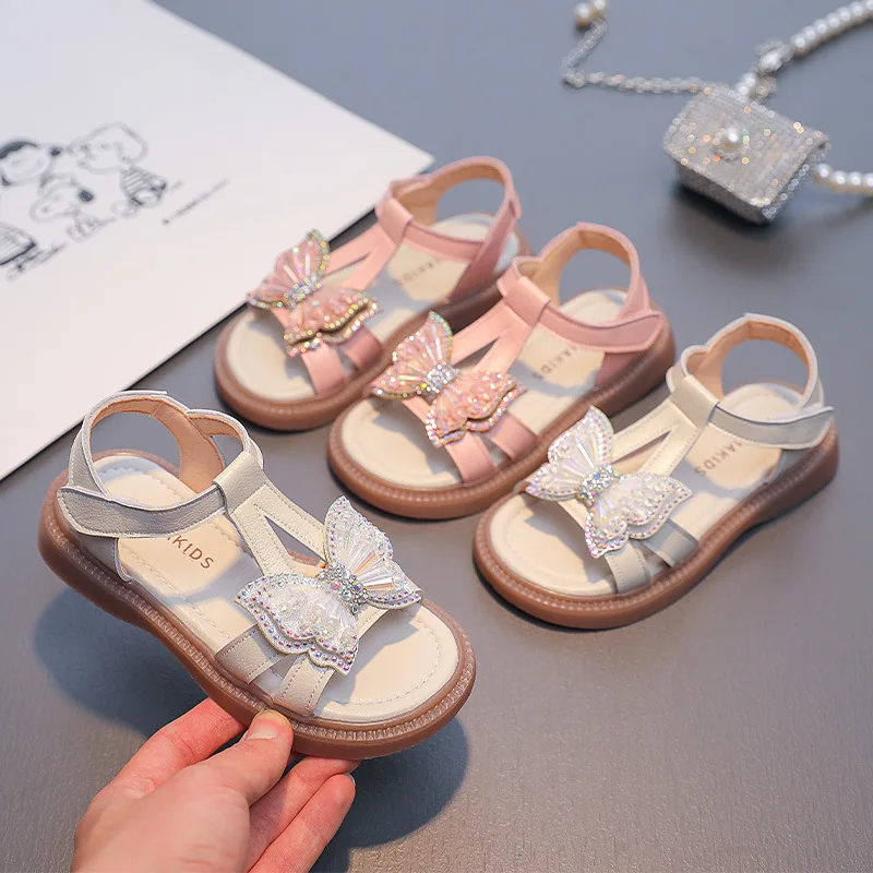 

2023 Summer New Open Toe Sandals New Mid size Children's Genuine Leather Korean Princess Shoes Anti slip and Durable 23-37