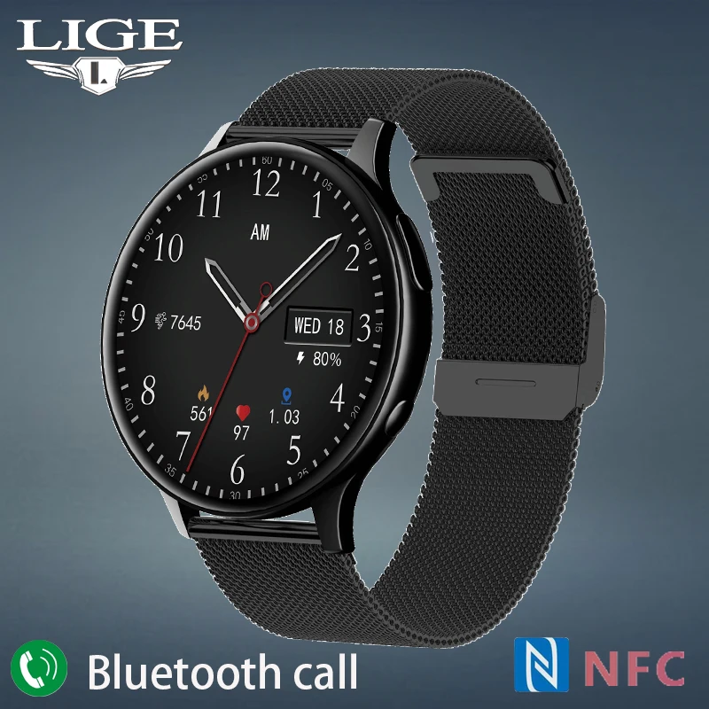 Мужские смарт-часы LIGE NFC Bluetooth ответ на вызов цифровые часы с сердечным ритмом
