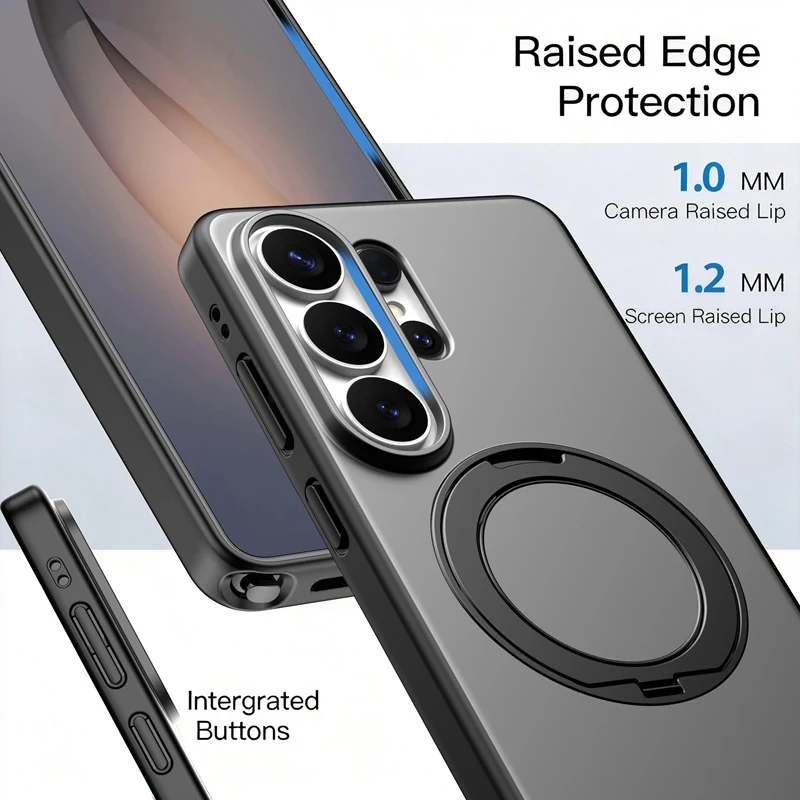 Ultra-Thin Magnetic Matte Case with Rotatable Ring Cover - Anti-Fingerprint Protection