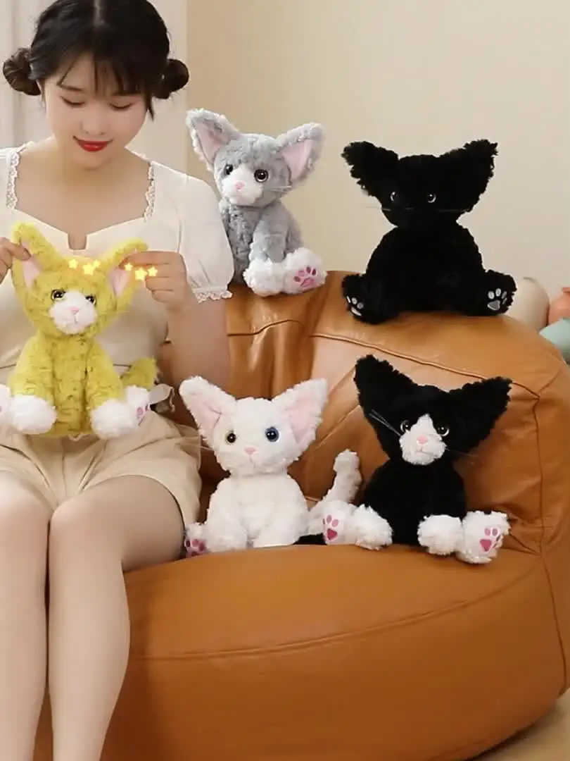 デボンレックス猫ぬいぐるみぬいぐるみ黒巻き毛 Peluche 子猫
