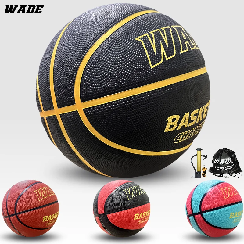 WADE Original Basketball Ball Size 7 Bola Rubber ball for Outdoor Adult Training Ball Kids Youth Student Ball