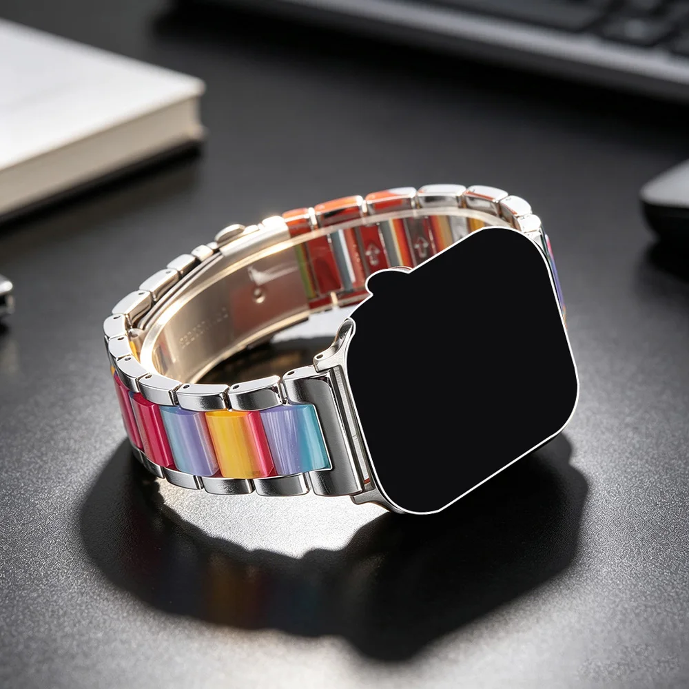 Elegant Two-Tone Metal Resin Watch Strap