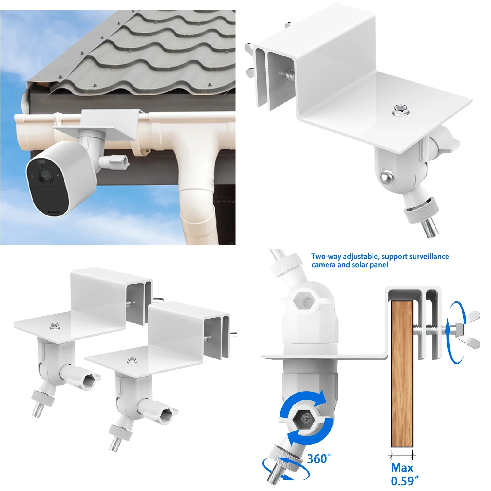 Gutter Mount Weatherproof Gutter Mount Eufycam 2/2 Pro/2C/2C Pro/3C/E/SoloCam E20 E40/L40/L20/S40/S220/3(S330)/3C(S300)