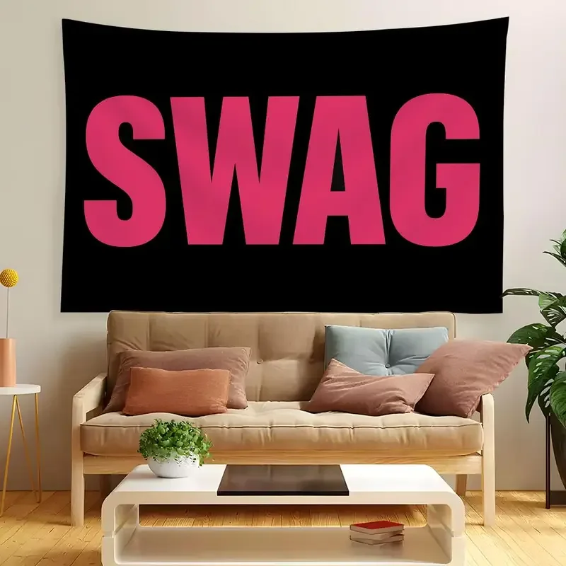 VIKAMA SWAG Hip-Hop Minimalistischer Text-Wandteppich aus Polyester, trendige urbane Kunst für Wohnzimmer- und Schlafzimmerdekoration – Detail 4