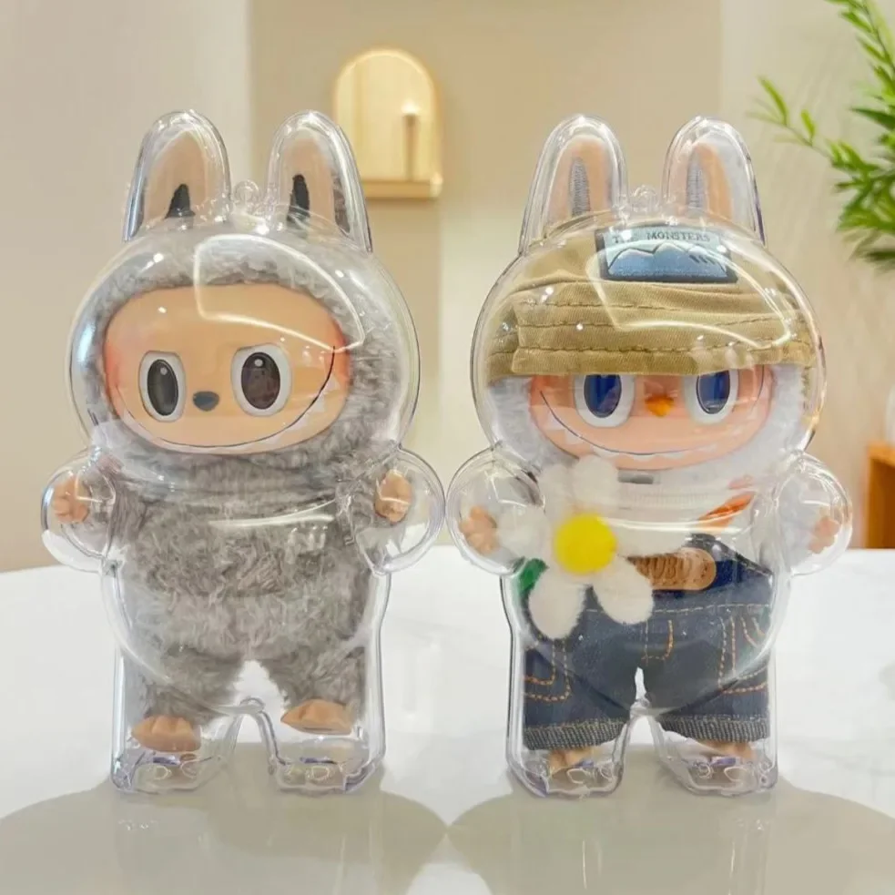 Protective Acrylic Case Transparent Portable Cable Organizer Box  Storage Case  Plush Dolls Display Bag for labubu V1 V2 outfit 5