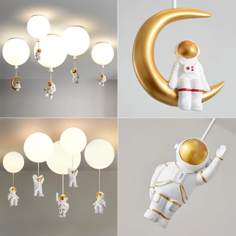 

Astronauts LED Hanging Chandelier Balloon Light Cartoon Kid's Bedroom Living Room Decor Aisle Pendant Lamps Preschooler Fixtures