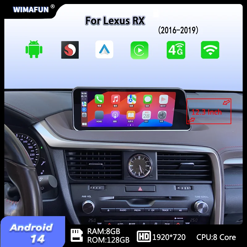 Radio para Auto Android 14 de 12.3 Pulgadas para Lexus RX Rx300 Rx350 Rx450h 2016-2019, Reproductor Multimedia GPS, Pantalla CarPlay, Compatible con LHD y RHD 1